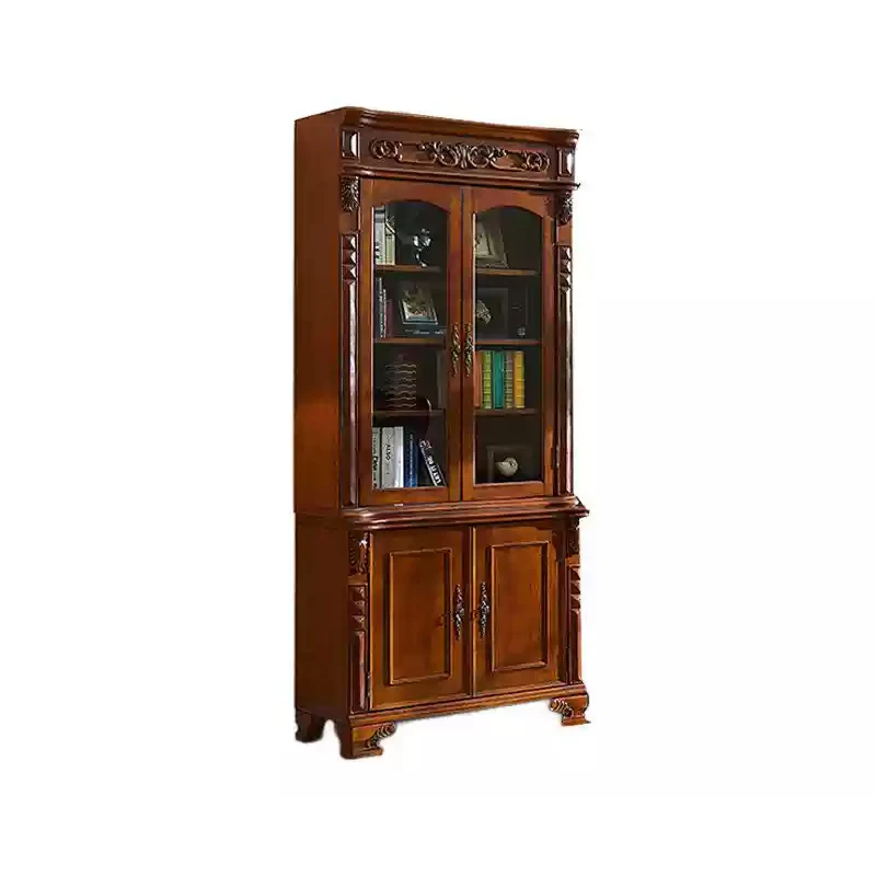

American solid wood bookcase combination European retro simple locker study bookcase office bookcase engraved luxury