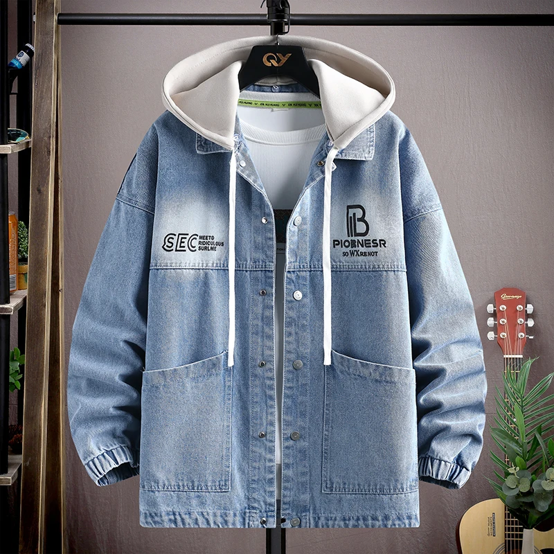 

Stylish Casual Men's Denim Jacket Spring Autumn Flip Collar Versatile Trendy Jacket for Teens Comfortable Cotton Polyester Blend