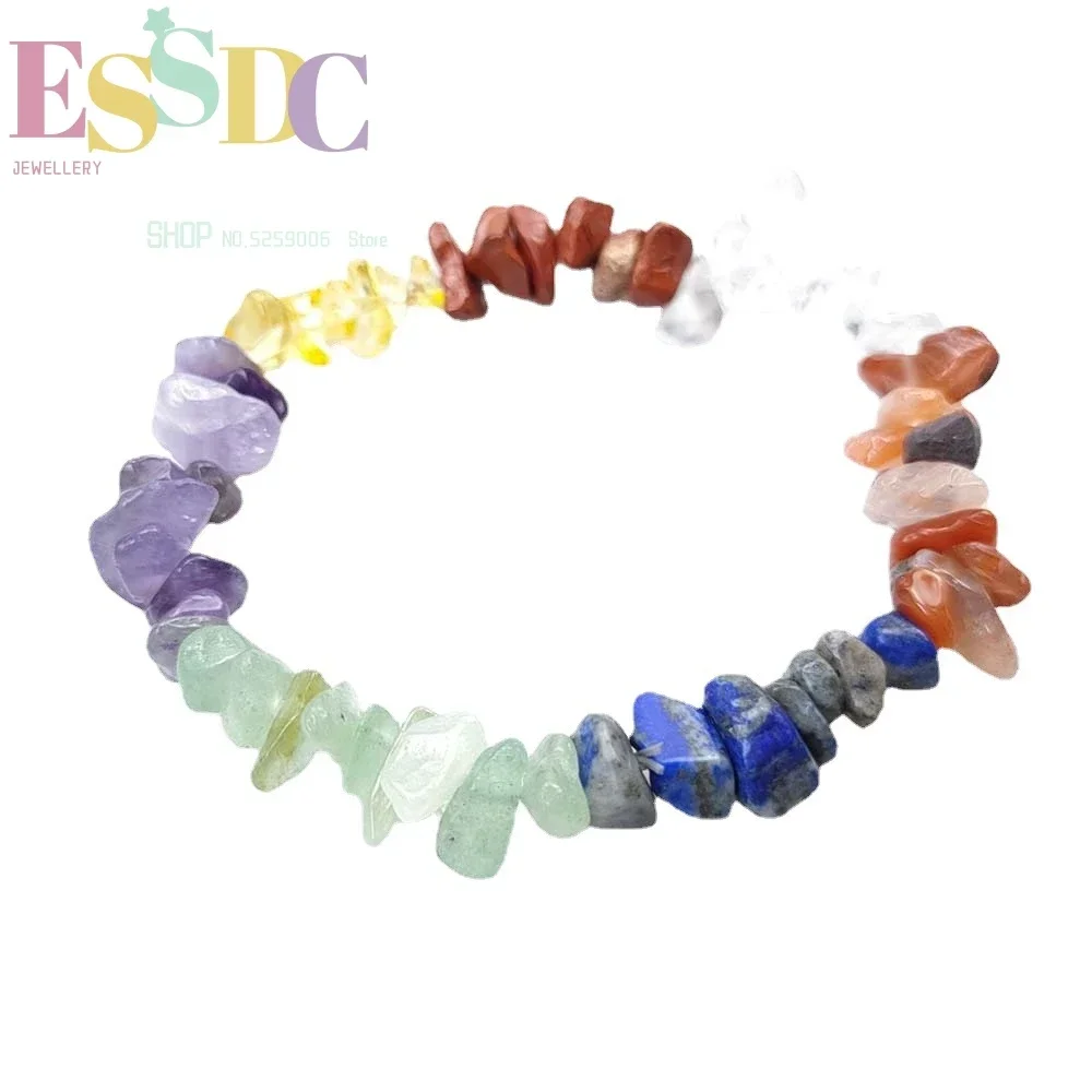 Natural Crystal Semi Precious Stone Transfer Colorful Bracelet Simple Agate Jade Beads Yoga Fashion Jewelry Women's Elastic