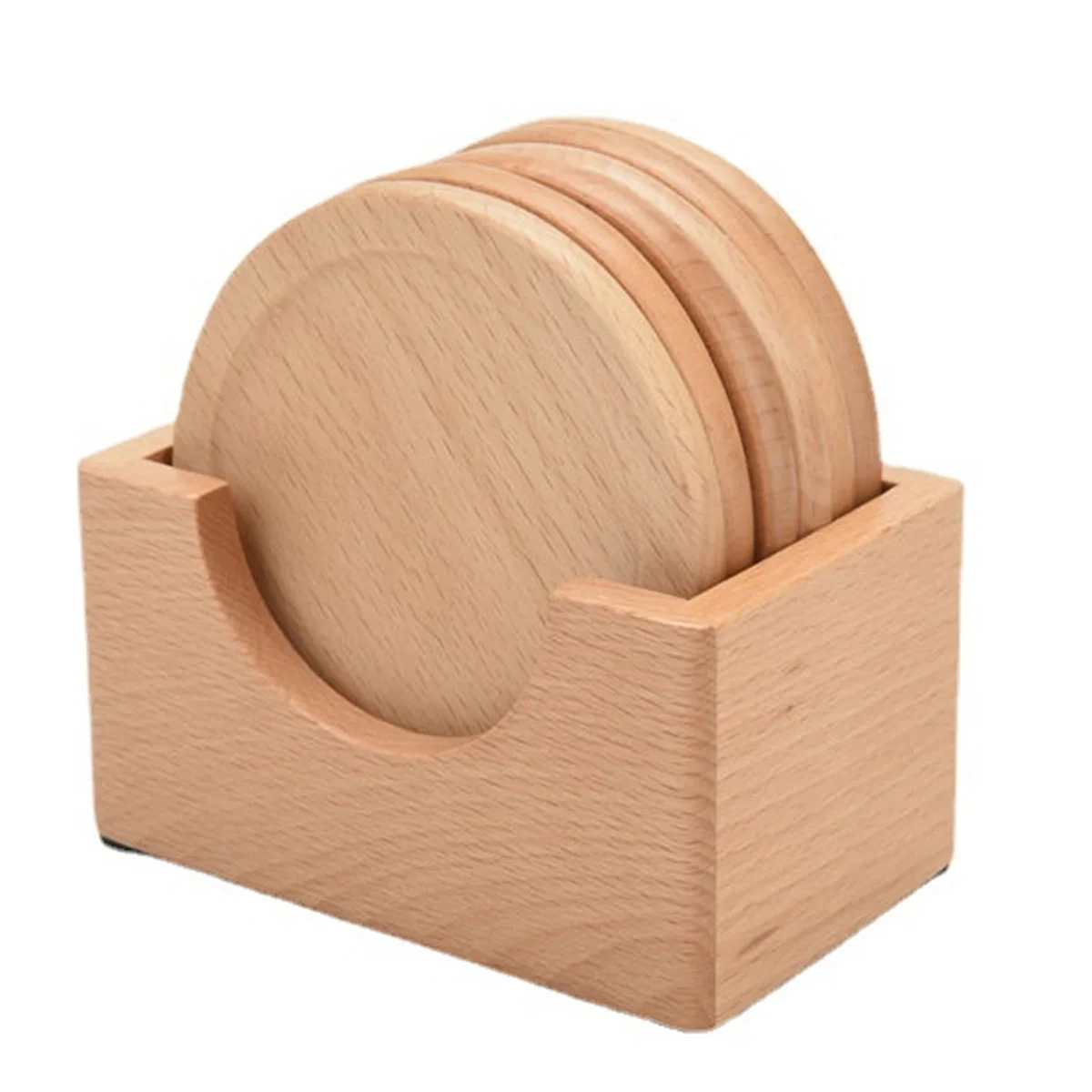 

6Pcs Beech Wood Coasters Placemats Decor Round Heat Resistant Drink Mat Home Kitchen Table Tea Coffee Cup Pad