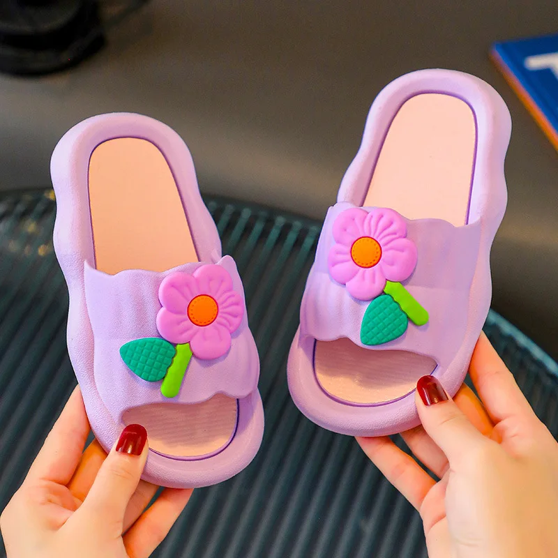 2024 Summer New Cartoon Girl Slippers Soft Sole Home Shoes Anti Slip Sandals Flower Kid Shoes Flip Flops