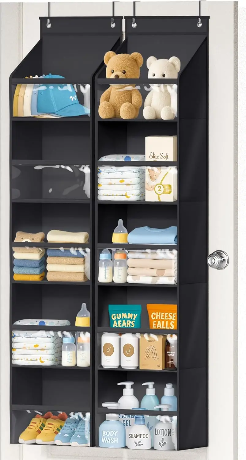 

2 Pack Over the Door Organizer, Large Capacity Closet Door Hanging Organizer, Clear Deep Pockets Baby Storage for Nurser