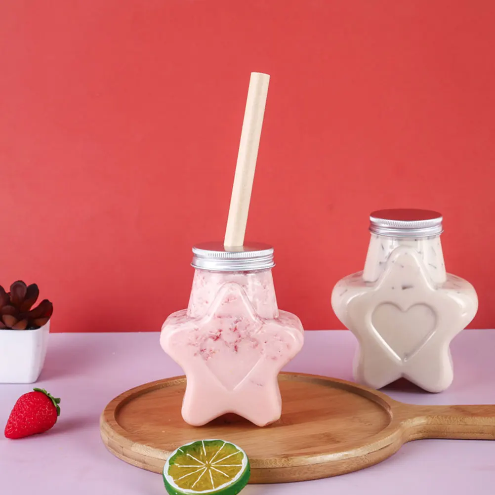 

5pcs 500ml Plastic Cold Drink Bottles Transparent Star Shape Portable Sealed Juice Bottles Anti-leak Milk Beverages Packaging