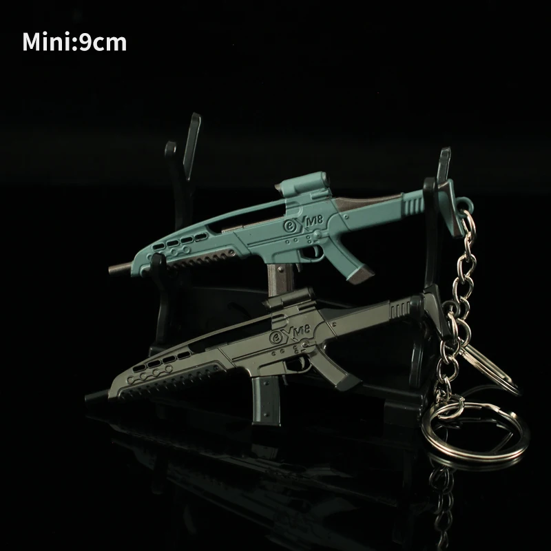 Mini Gun Keychain PUBG XM8 Metal Gun Model Alloy AWM 98K AK47 M24 Helmet Weapon Light Key Chain Birthday Gifts Toy for Kids