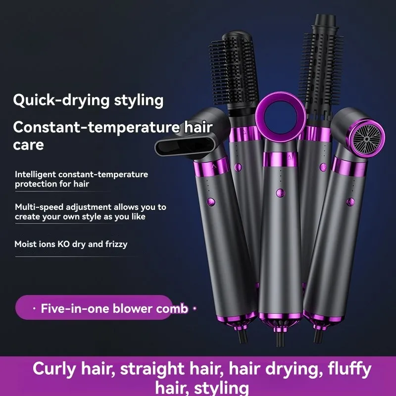 A83X-Hair Dryer Set 5-In-1 Hot Air Comb Automatic Curling Iron Straight Dual-Purpose Hair Styling Comb UK Plug