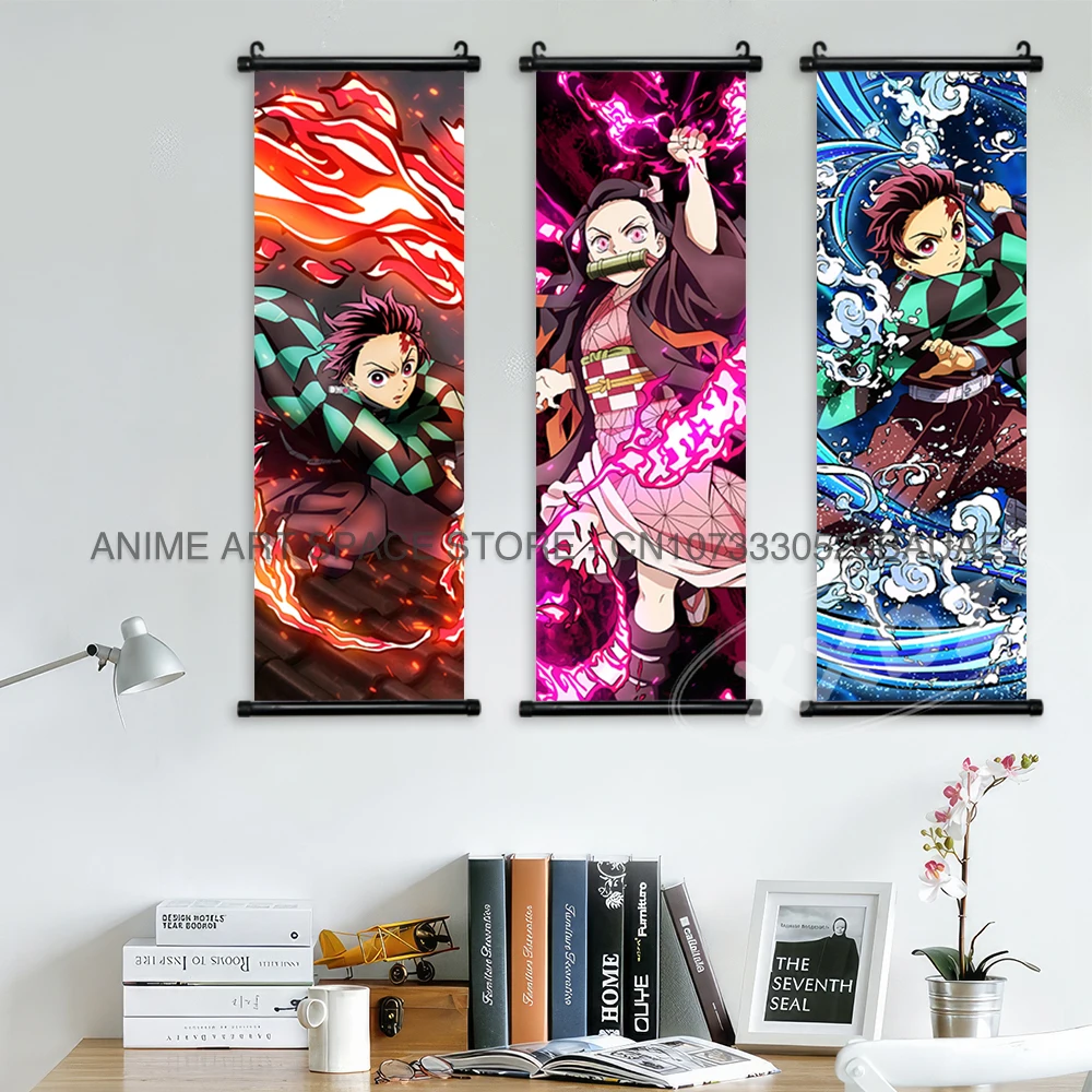 Dämon Slayer Hängende Malerei Anime Poster Kamado Tanjirou Wand Kunst Wohnkultur Agatsuma Zenitsu Schriftrollen Bilder Für Wohnzimmer – Detail 4