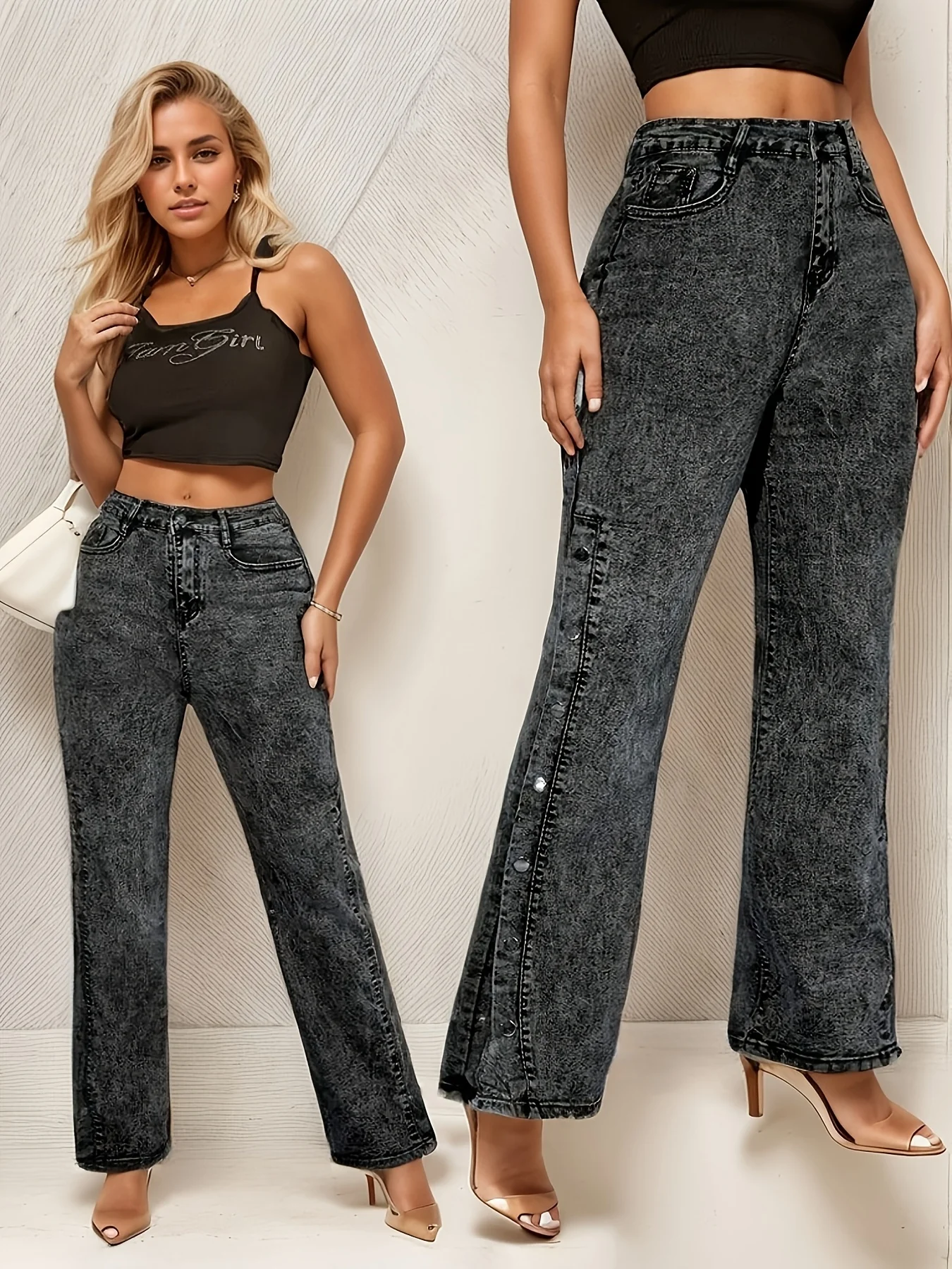 

Новые женские прямые джинсы с высокой талией в стиле ретро, джинсы в стиле ретро на пуговицах спереди, повседневные и модные брюки, весна и осень.