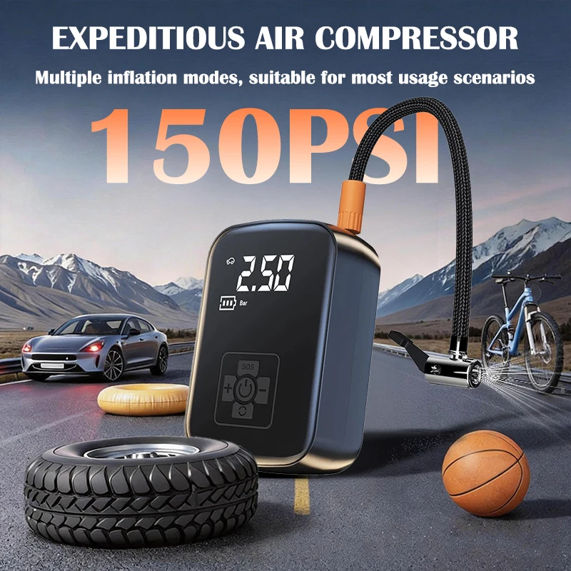 Wireless Portable Tire Inflator 150PSI Digital Pressure Display Auto Shut Off Air Pump For Car Motorcycle Bicycle Ball Inflation