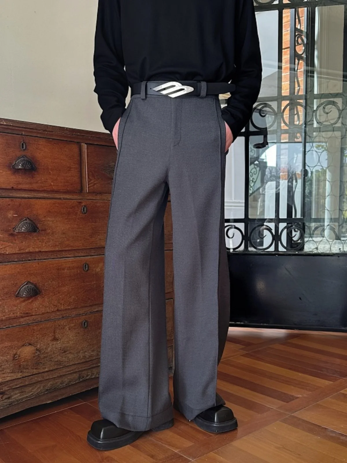 

Spring New Sle Men's Casual Pants Tee-Dimensional Pleated Design Straight Leg Suit Pants Versatile Casual Trousers