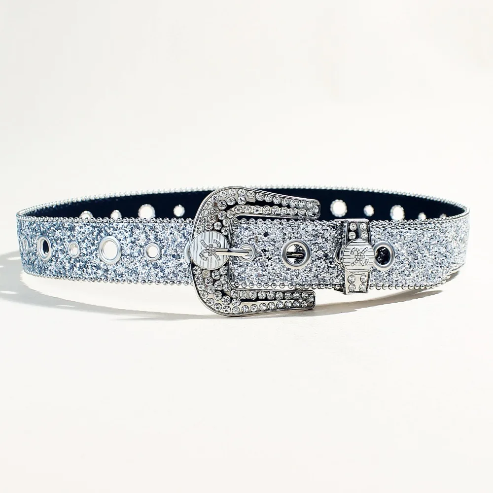 أحزمة مصممة للنساء عالية الجودة فاخرة للنساء الخصر ترتر حجر الراين مشبك جميع العيينة الشرير القوطي Y2k حزام ذهبي للرجال