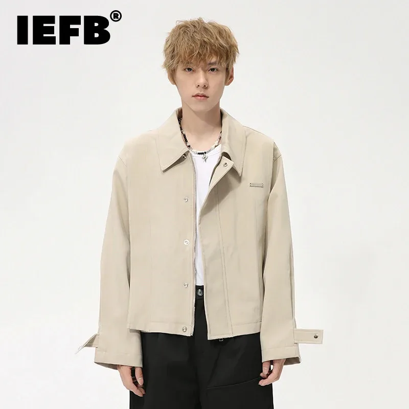 

IEFB New Autumn Men's Jacket Loose Metal Plate Lapel Single Breasted Menwear Solid Color Casual Male Short Clothing Trend 9C7562