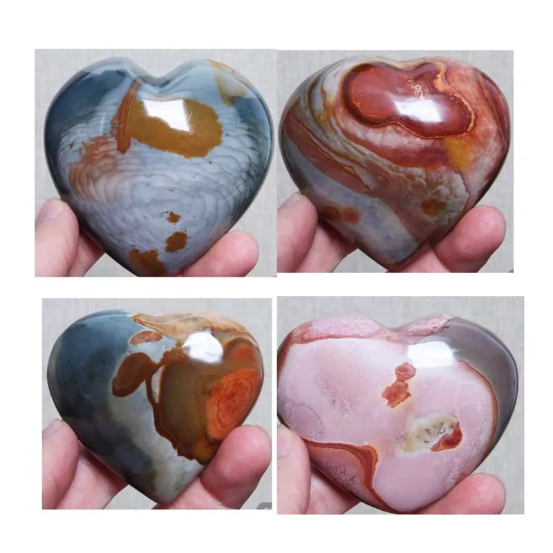 Natural Polychrome Jasper Ocean Stone heart Decorative Collection Crystals Reiki Tumbled Gravel Healing Gifts