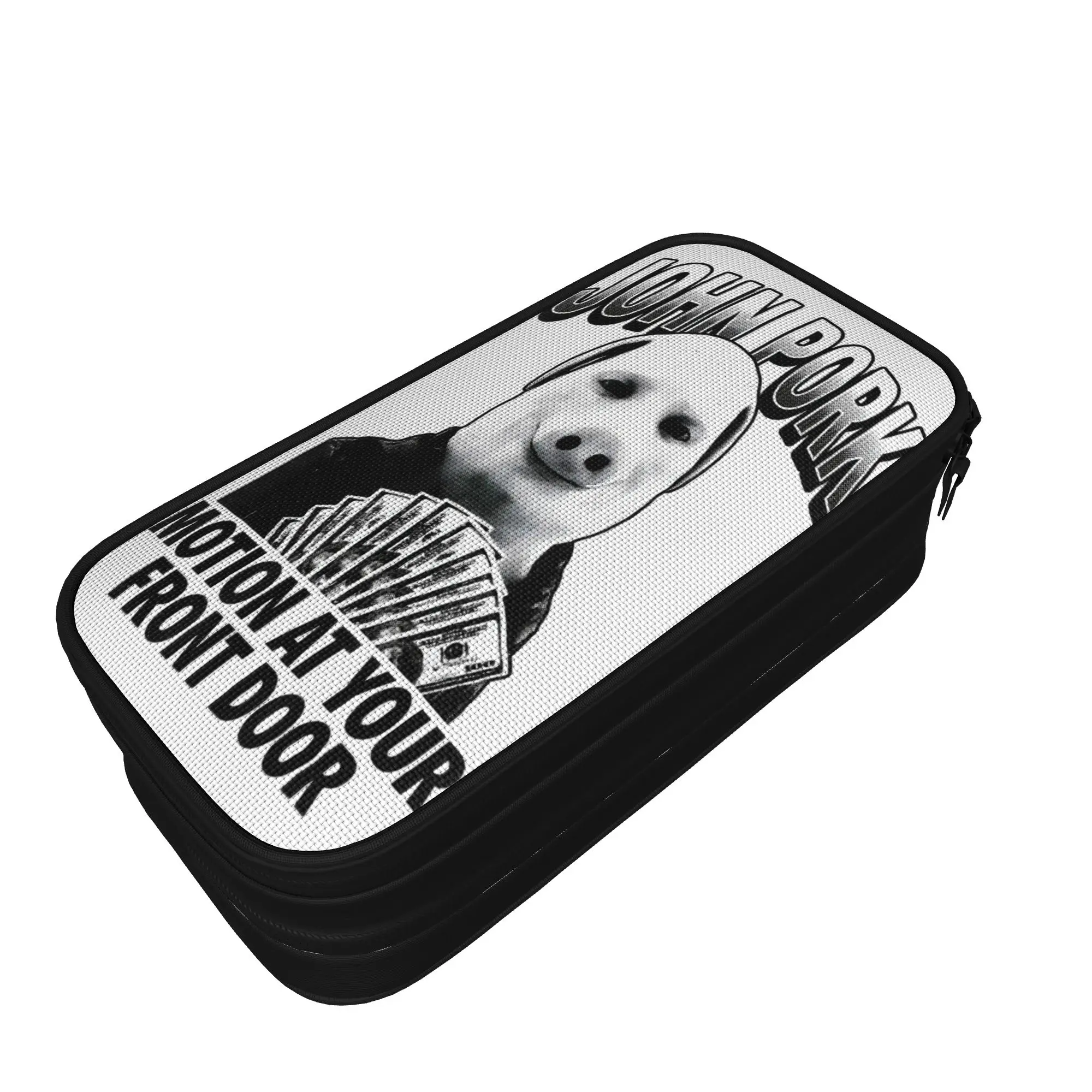 John Pork Motion At Your Front Door Halftone Pig Money Fan Art Pencil Case  Double Layer Pencil Box Boys School Pencil Cases