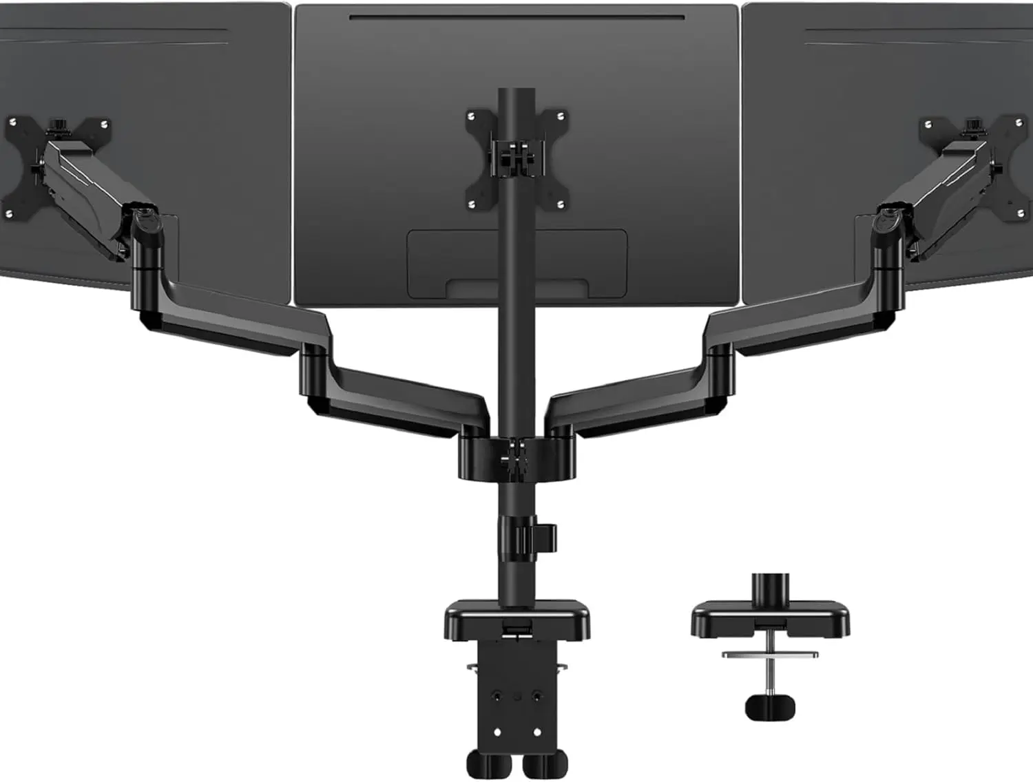 

Triple Monitor Stand for 17-32 Inch Screens, Full Motion Adjustable Desk Mount with Clamp & Grommet Options, Black