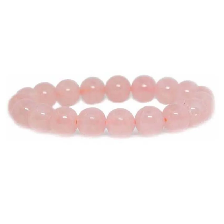 KFT Handmade Natural Crystal Quartz Semi Precious 6mm 8mm 10mm Gemstone Healing Reiki Round Beads Stretch Bracelet 7inch