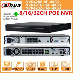 Dahua NVR 8CH NVR4208-8P-4KS3 16CH NVR4216-16P-4KS3 32CH NVR4232-16P-4KS3 8PoE 16PoE 1U 2HDDs Network Video Recorder SMD Plus