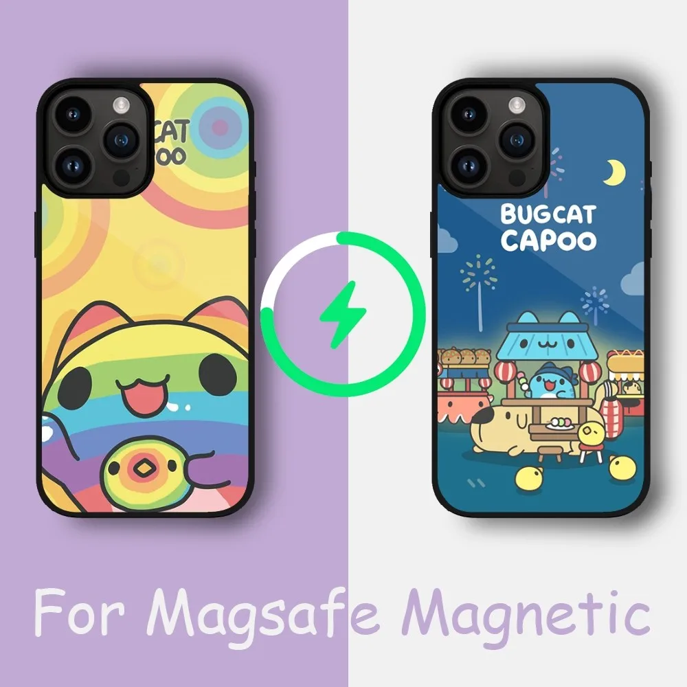 Kawaii Bugcat Capoo Phone Case For iPhone 15 14 13 12 11 Pro Max Plus Phone Magnetic for Macsafe Cases Cover