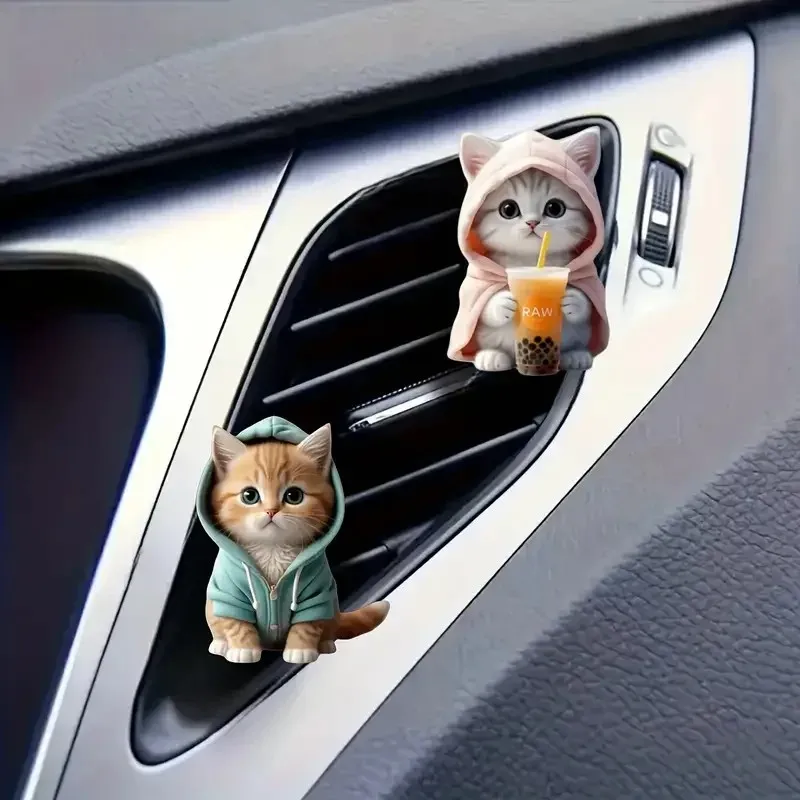 2pcs Cute Cat Acrylic Car Air Freshener - Long Lasting Scent Vent Clip Aromatherapy Decoration - Freshen Your Journey