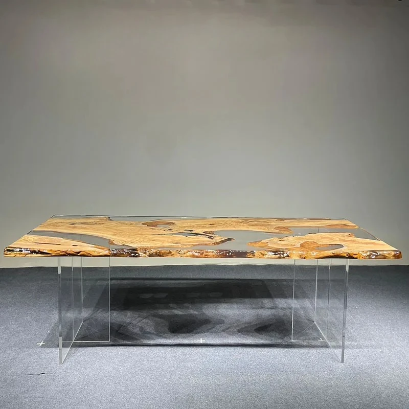 Mesa de té de resina artesanal con aceite de cera de madera de oliva 260-100-5