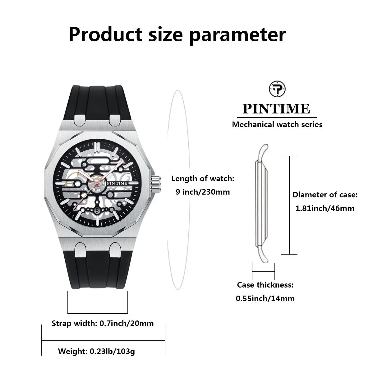 Men's Quartz Watch, Crafted with a Quartz Movement, 12-Sided Case with a Hollowed-Out Surface and Silicone Strap, Large Dial Cal