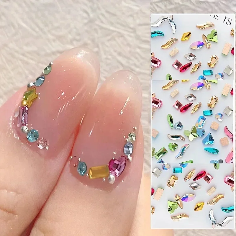 100pcs Mini Nail Art Rhinestones Crystal Acrylic Flatback Diamonds Mixed Shape Sparkle DIY Nail Luxury Manicure Accessories