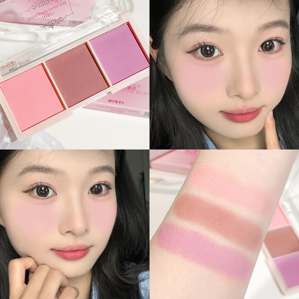 Powder Matte Rouge Holding Makeup Clear Three-color Blush Rendering Delicate Non-flying Vitality Girl Blush Natural Orange Color