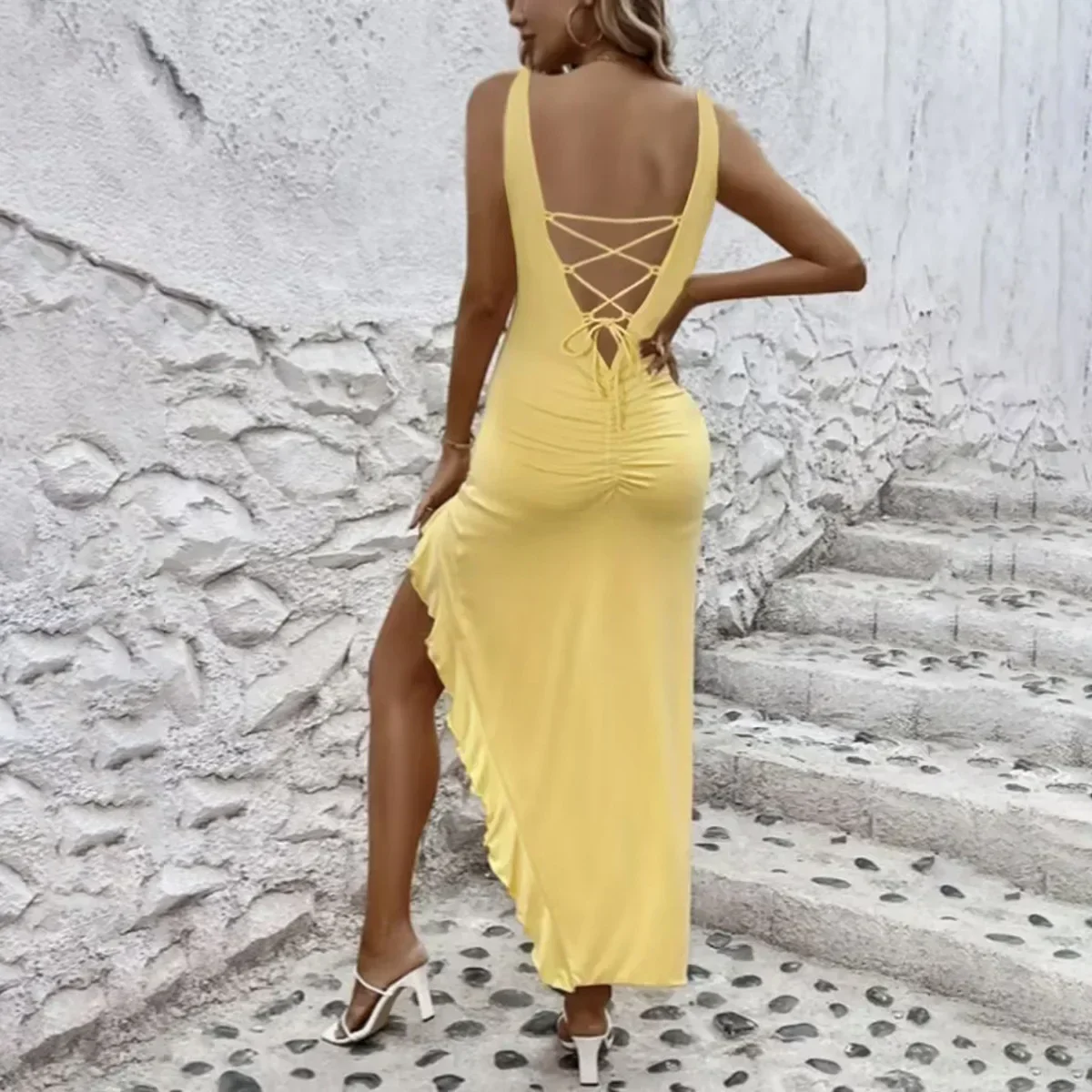 

Осеннее женское платье 2026: сексуальное, с открытой спиной, облегающее, асимметричное, фасон «рыбий хвост», для вечеринок, большие размеры 3XS-3XL, 2XL