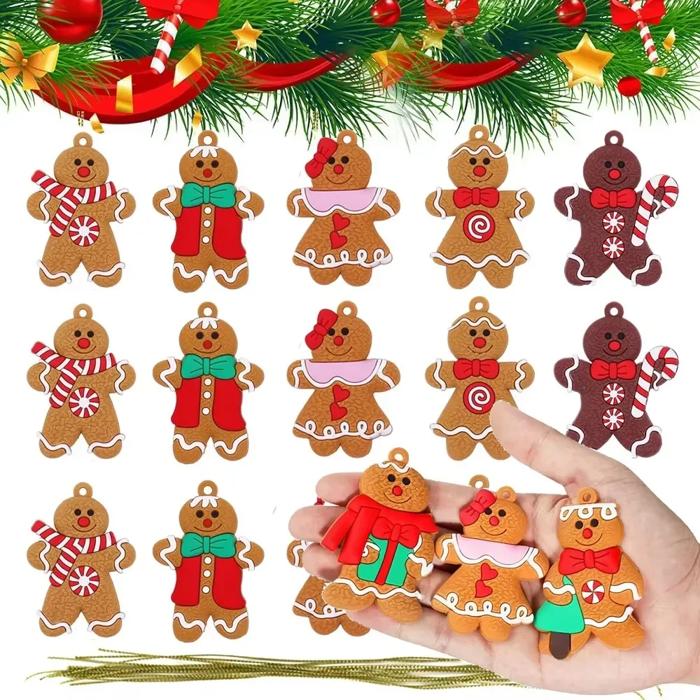 12/6Pcs Gingerbread Man Ornaments For DIY Xmas Tree Hanging Pendant Merry Christmas Decoration Home 2024 Navidad New Year Gifts