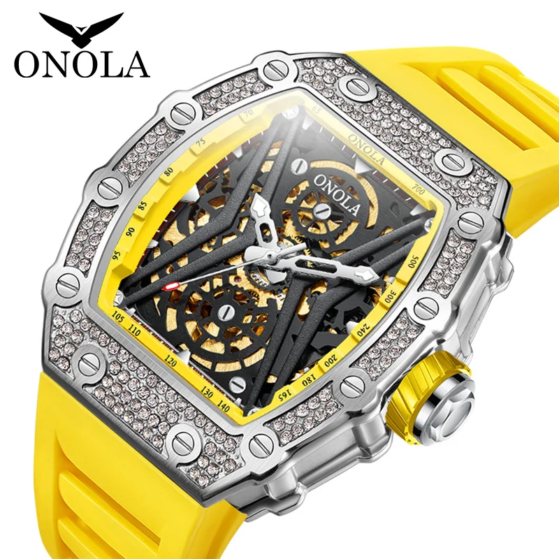 Luxury sport Hollow Full-automatic Mechanical watch man ONOLA Fashion Tape Waterproof Watch for Men Relogio Masculino Clock