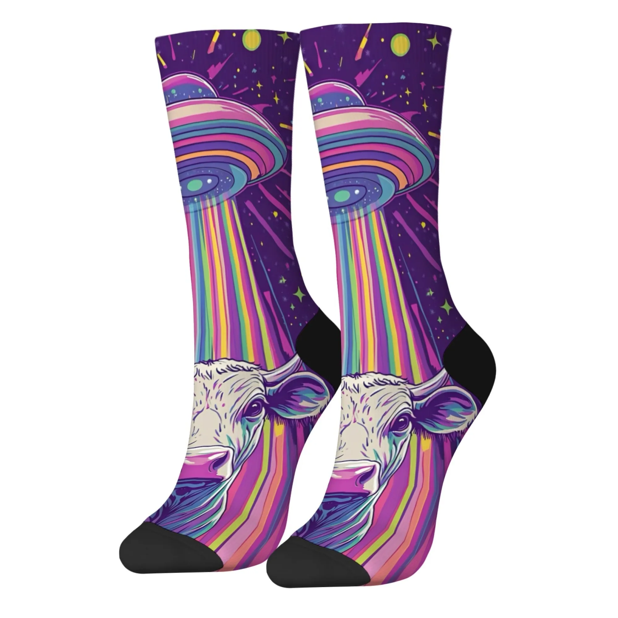 أزياء مضحكة الجدة الرجال طاقم الجوارب UFO البقرة طباعة نمط هدية مثالية لصديقها أو الزوج الجوارب نمط تريبي فريد #3