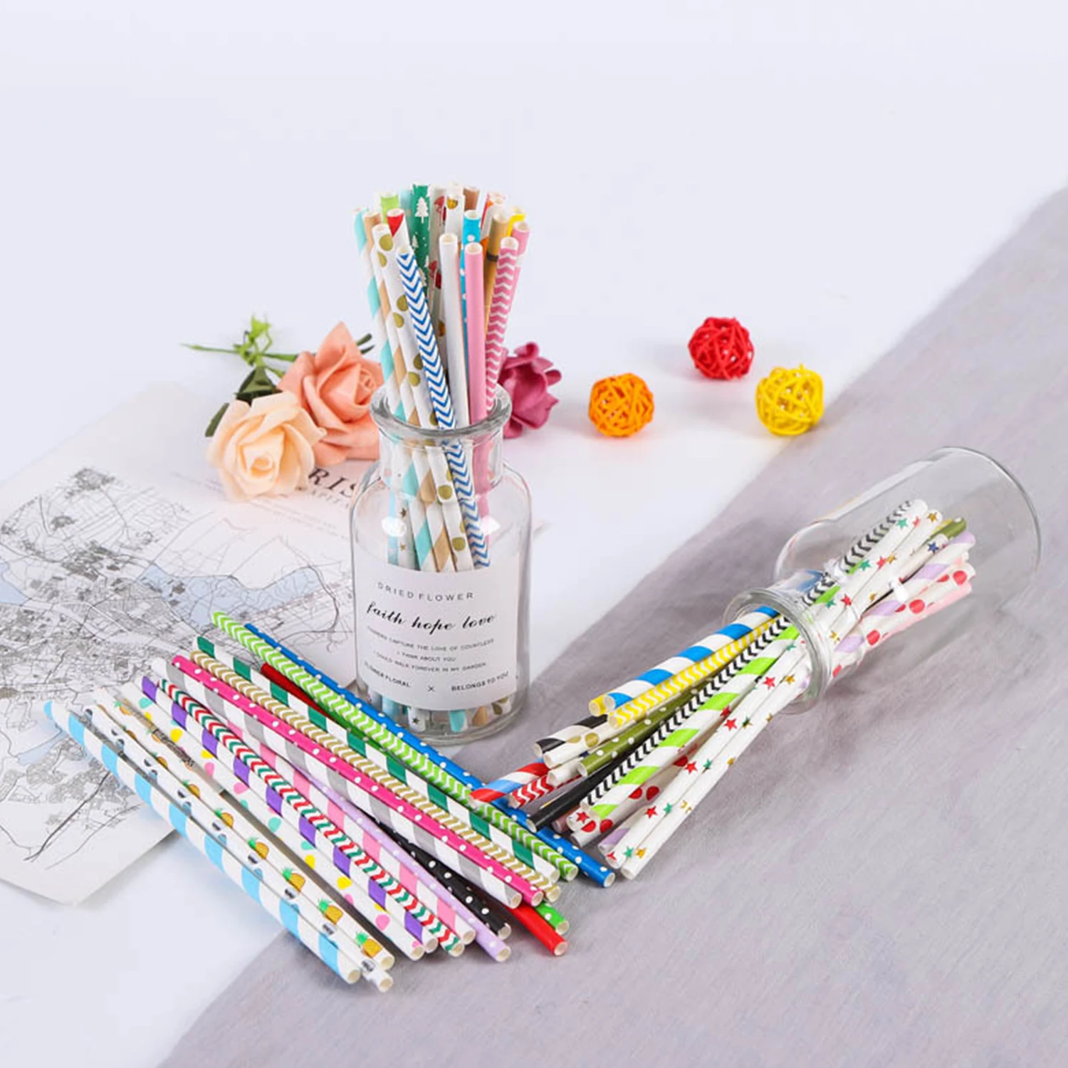 25 Pcs Colorful Disposable Paper Straws Drinking Straws Juice For Kid Birthday Wedding Party Decorate Supplies