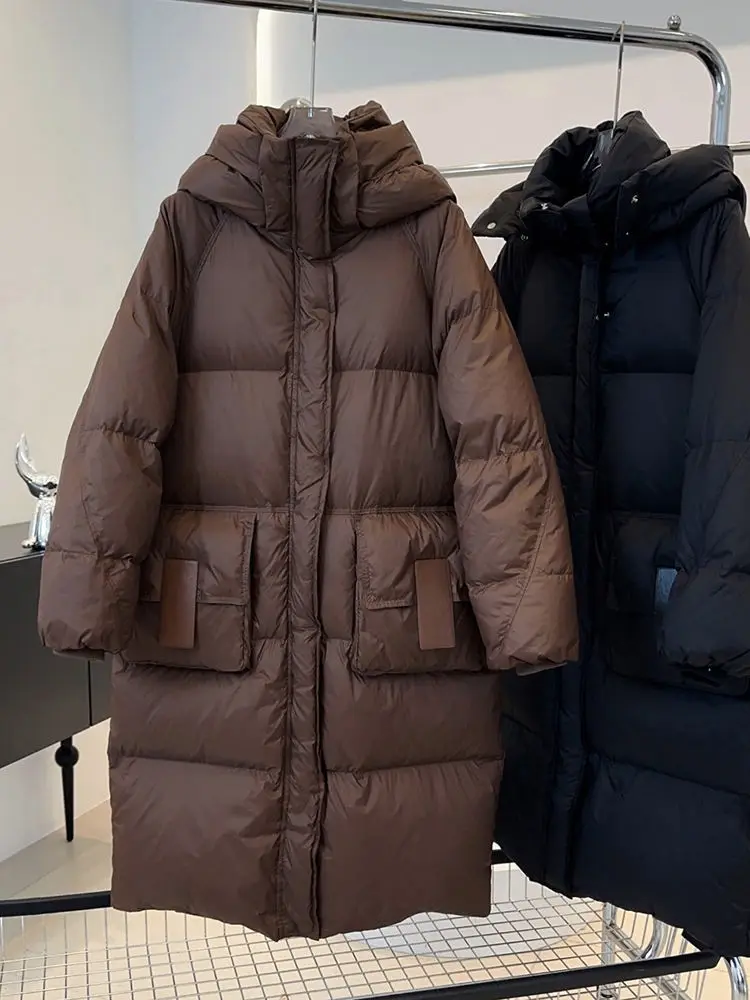 Women Winter Hooded Down Cotton Coats New Loose Thickened Mid-length Knee Over Cotton-panded Jackets Casual Big Pocket Warm Coat