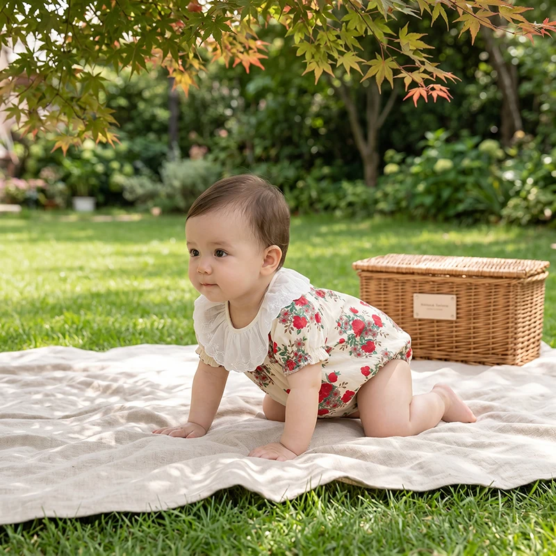 0-2Y Baby Girls Floral Bodysuit Summer Short Sleeve Ruffle Onesie Newborn Sweet Jumpsuit Cotton Clothes Infant Suits