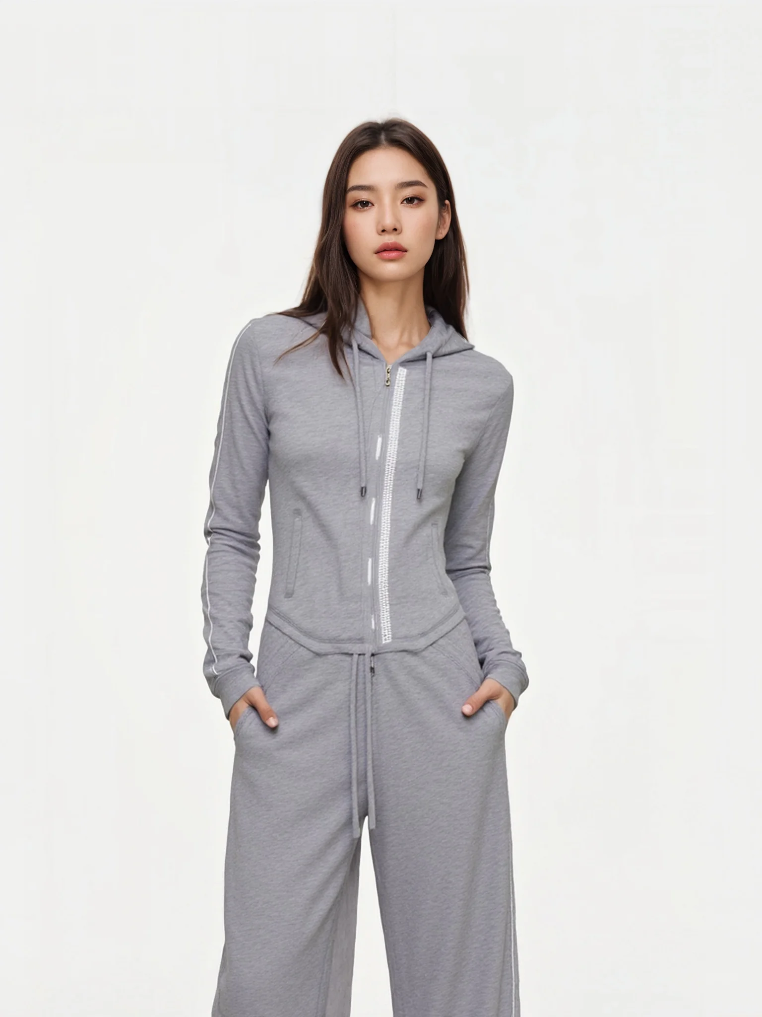 

Новый спортивный повседневный женский комплект BW: свободный крой, стразы, приталенный худи и брюки, костюм-двойка для женщин среднего возраста