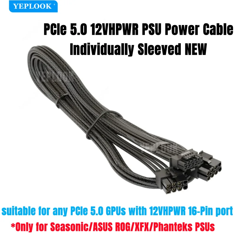 Original Seasonic PCIe 5.0 12VHPWR to PCIe Dual 8Pin 600W Power Cable for KM3/Prime/Focus/Core, ROG Thor/Strix/TUF Modular PSU