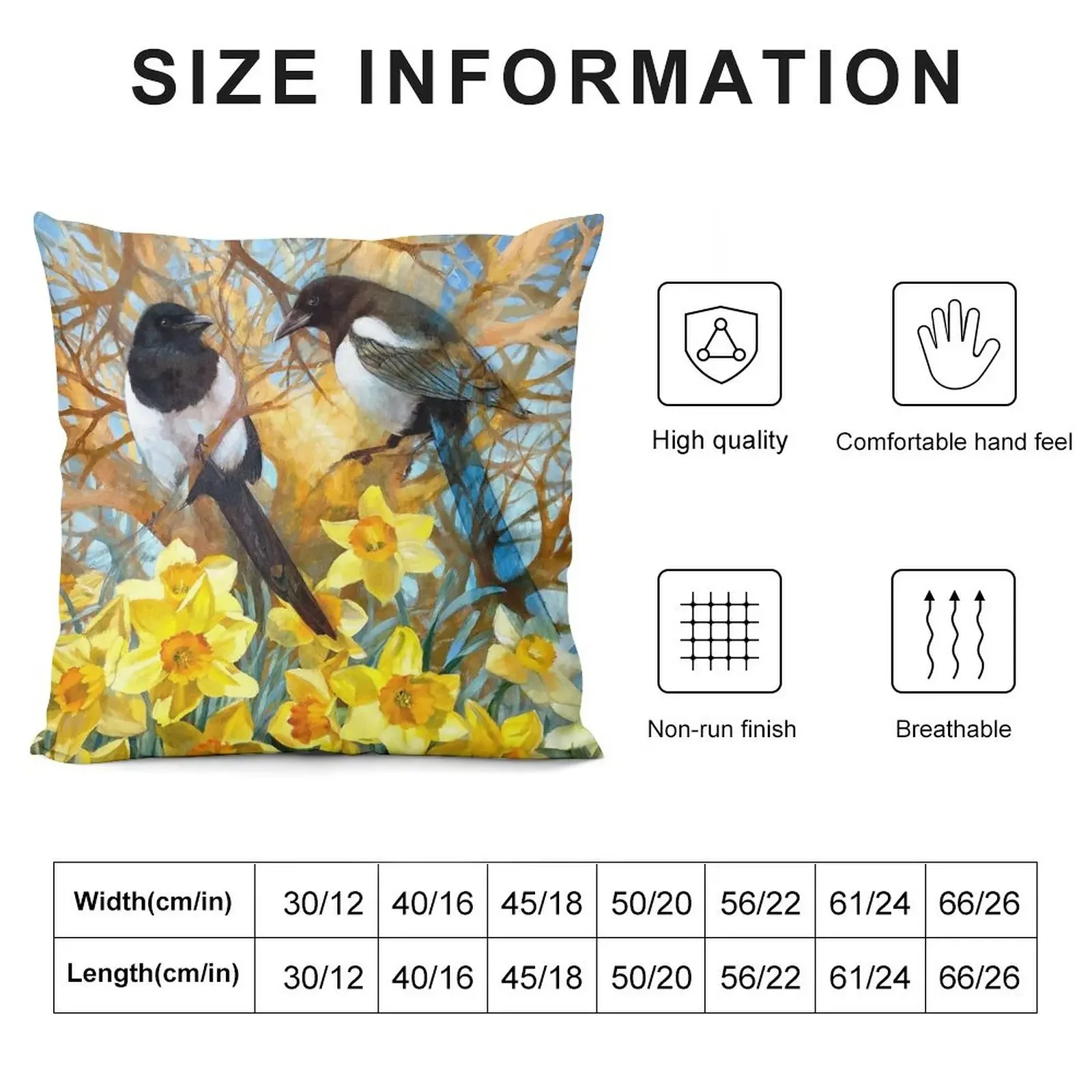 Two for joy. Magpies in daffodils Throw Pillow Cushion Cover Luxury Pillowcase Sofa Pillow Cover pillow