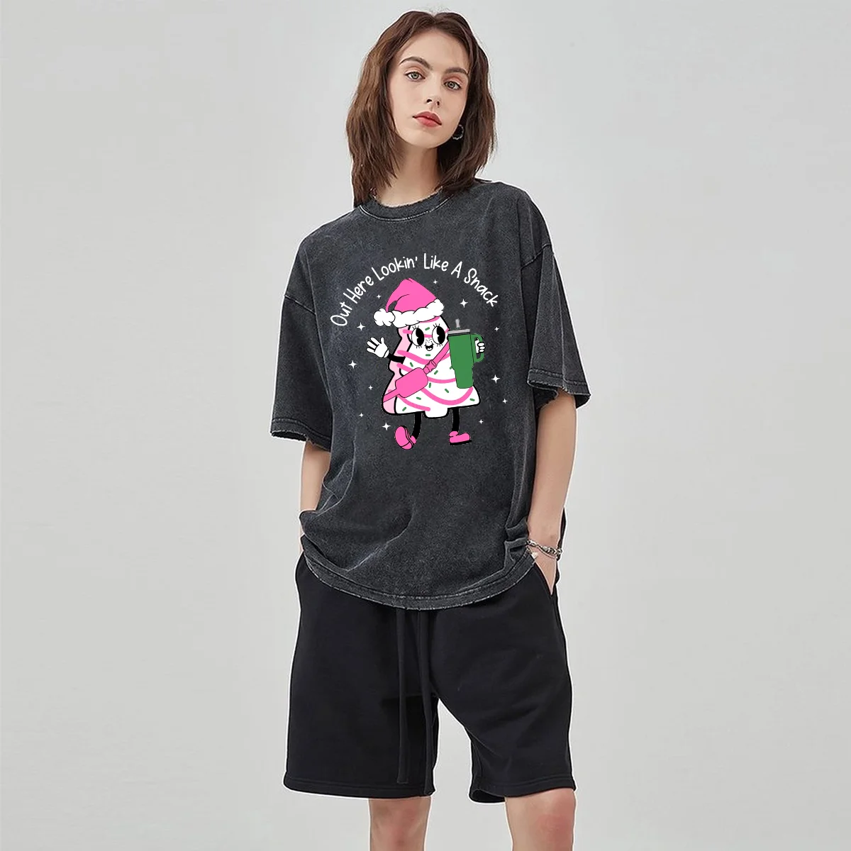 

Y2k Cute Cartoon Image Print Women T-Shirt Oversized Washed Short Sleeve Hot Stamping Process High Quality Fashion Top Unisex