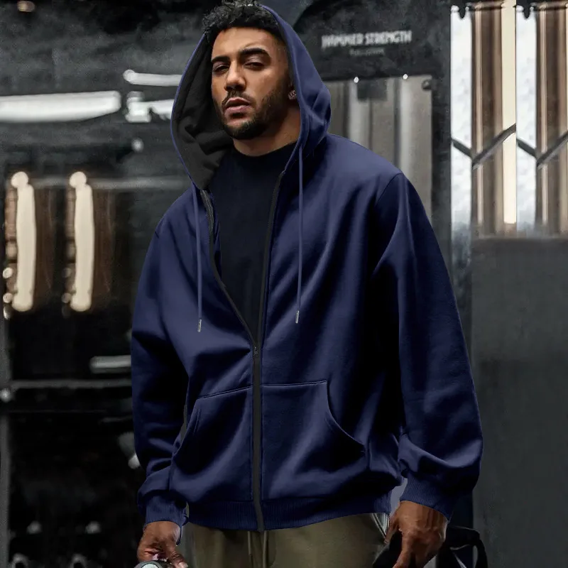 وصل حديثًا سترة بقلنسوة للرجال لخريف وشتاء 2025-لون سادة مقاوم للماء بسحّاب ملابس خارجية غير رسمية #3