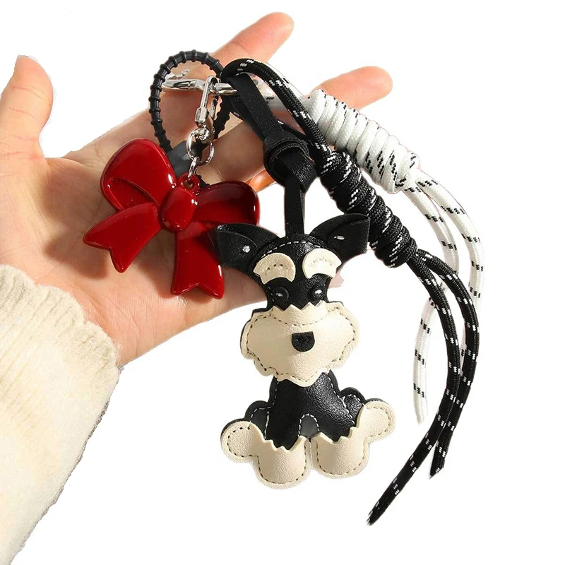Cute PU Leather Schnauzer Keychain Cute Puppy Dog PU Leather Hanger Animal Car Keyring Bag Pendant Women image 3