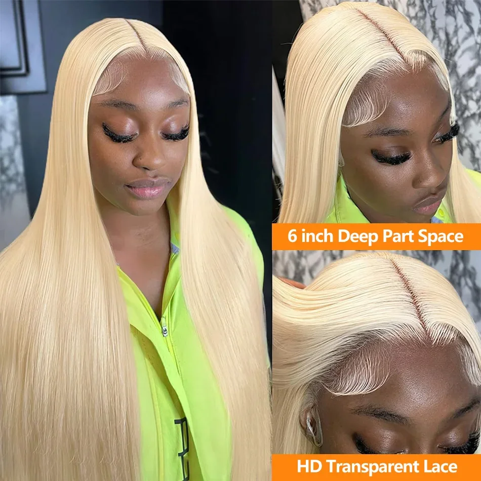 613 HD Transparent Lace Frontal Wigs 13x6 Blonde Bone Straight 100% Human Hair Wigs Pre Plucked High Density Brazilian Real Hair