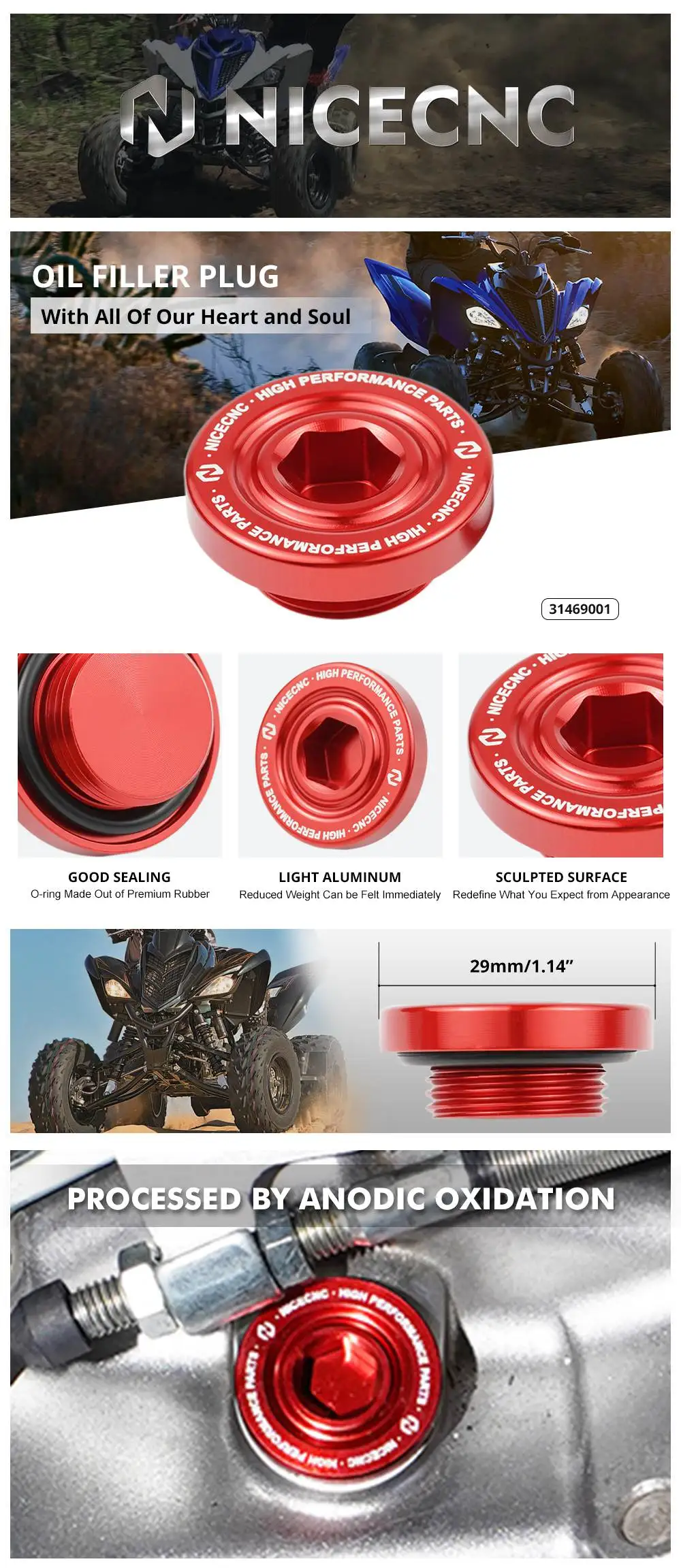 NICECNC Öleinfülldeckel für Yamaha Raptor 700 700R 2006–2024, Motorölablassschraube, Sumpfmutterschutz, Raptor 700R ATV-Zubehör – Detail 2