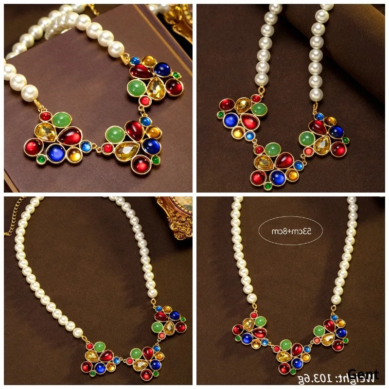 Medieval Necklace Palace Style Pearl Beaded Gorgeous Glass Accessible Luxuryclassy Sense Heavy Industry Glass Necklace
