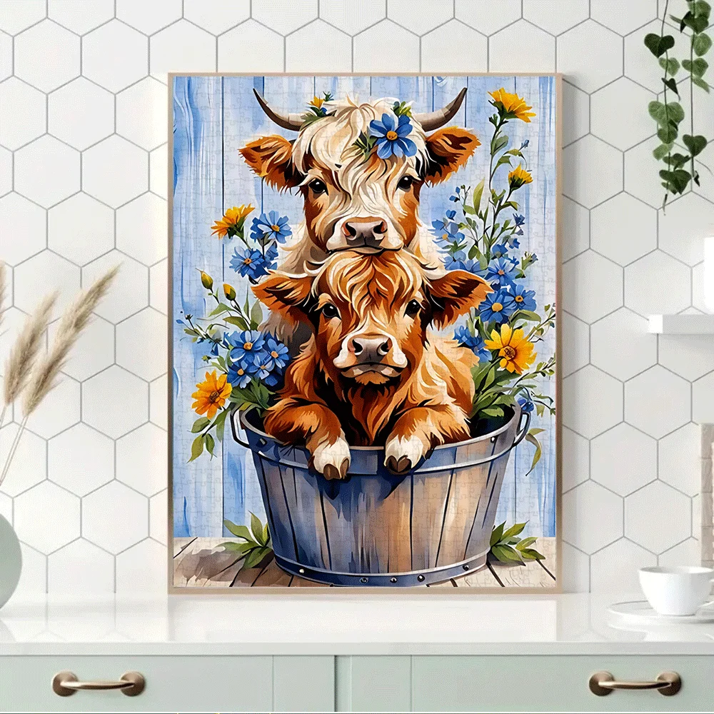 1000 ชิ้น จิ๊กซอว์วัวไฮแลนด์ - ของเล่นจิ๊กซอว์ขนาดใหญ่สำหรับผู้ใหญ่ เกมสร้างปฏิสัมพันธ์ในครอบครัว ของตกแต่งบ้าน DIY ฝึกสมอง เสริมสร้างการเรียนรู้