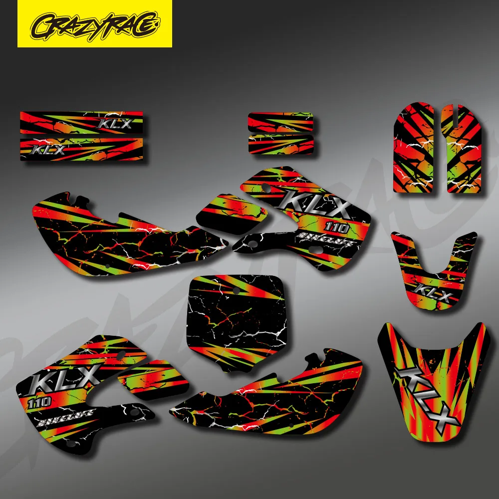 CRAZYRACE Motocross Team Graphics Background Sticker Decal Kit For KAWASAKI KX65 2000-2013 KLX110 2000-2009 KX 65 KLX 110 Custom