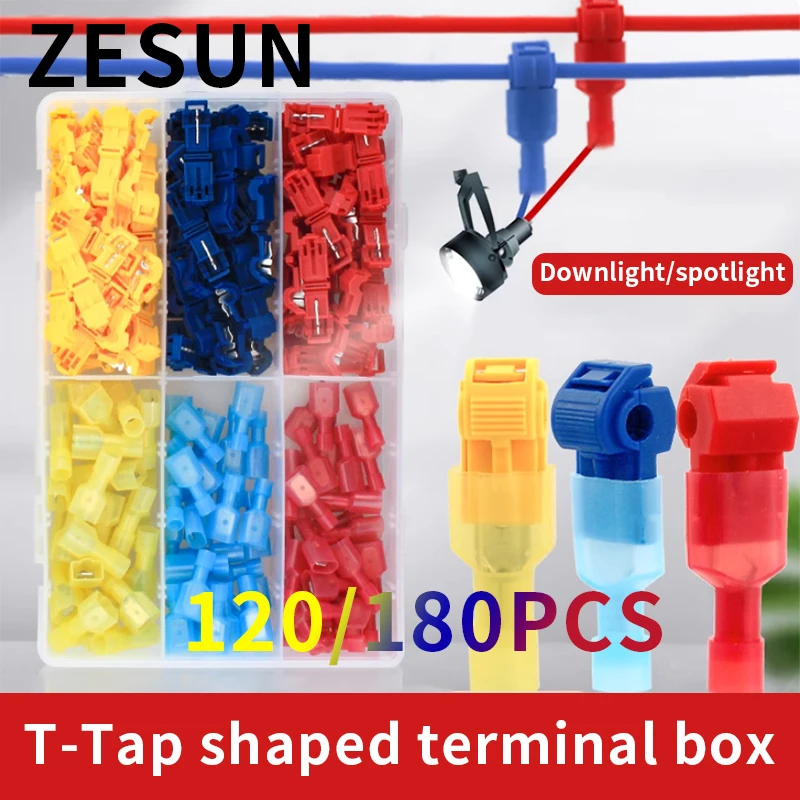 120/180pcs T-Tap Connector Quick Electrical Box Cable Connector Snap Splice Lock Waterproof Crimp Wire Terminal blue yellow red