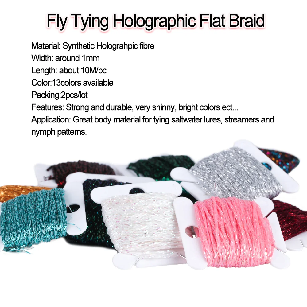 Vampfly Holographic Flat Braid Thread Synthetic Flash Tinsel Yarn Saltwater Streamer Flies Nymph Body Fishing Fly Tying Material