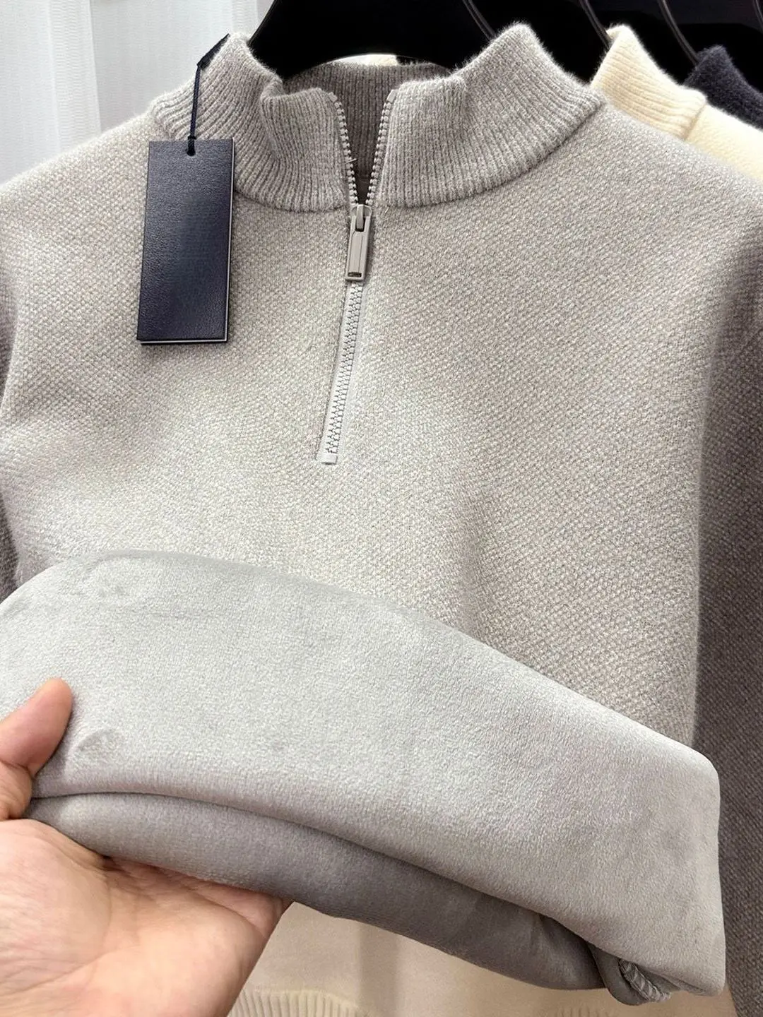 

Мужской модный утепленный трикотажный свитер на молнии с флисовой подкладкой, весенне-осенний, свободный, универсальный, с длинным рукавом, теплый, повседневный топ