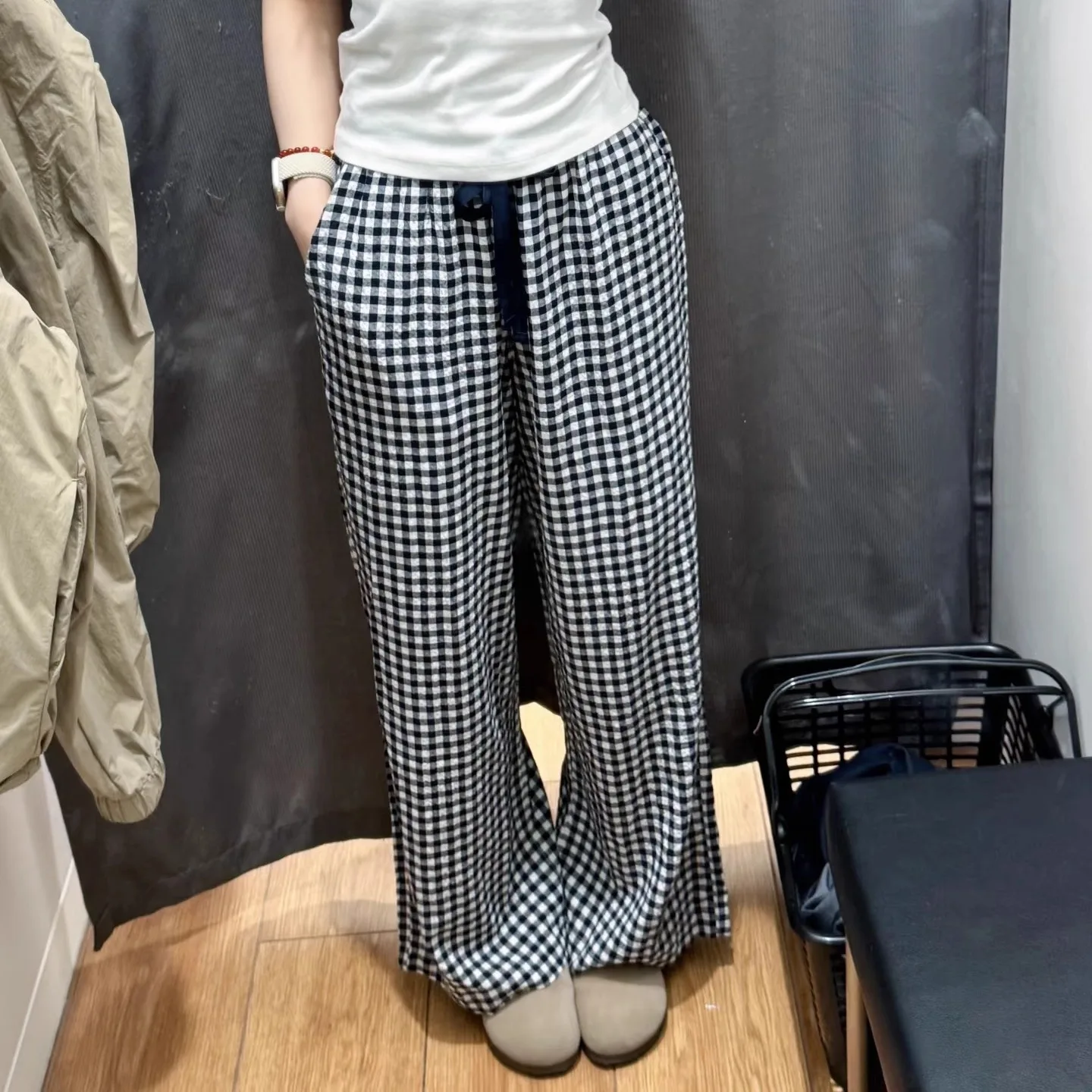 

Японские летние женские брюки-палаццо с широкими штанинами, эластичные, свободные, прямые, повседневные, с высокой талией, из полиэфирного волокна