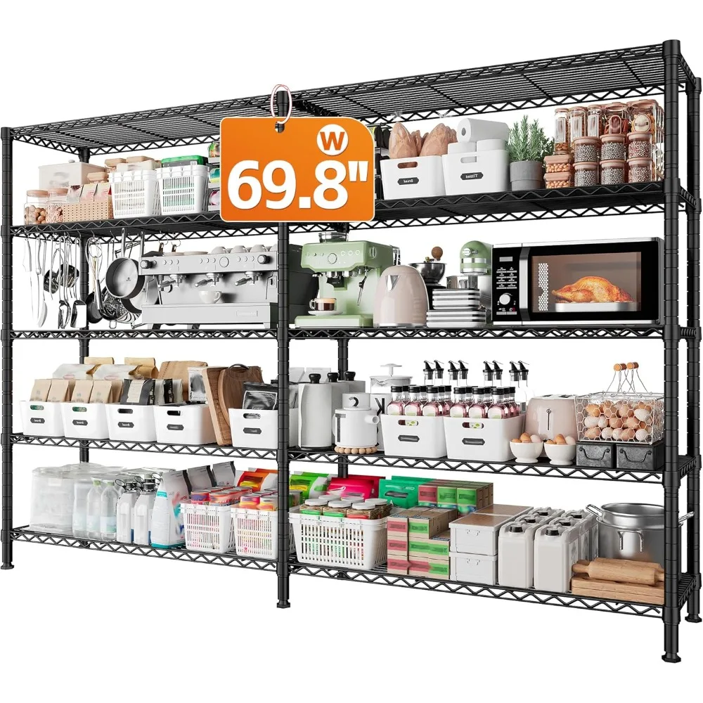 

1600LBS Storage Shelves Metal Shelving 5 Tier Wire Shelving Unit, 69.8" W Pantry Shelves Kitchen Shelves Adjustable Wire Shelf