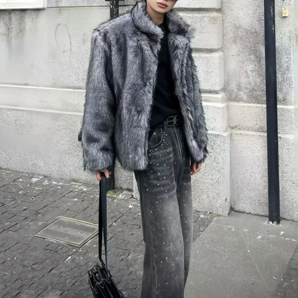 Men Faux Fur Furry Warm Coat Autumn Winter Streetwear Fashion All-Match Trend Youth Soft Casual Comfort Coat Men'S Clothing 2024